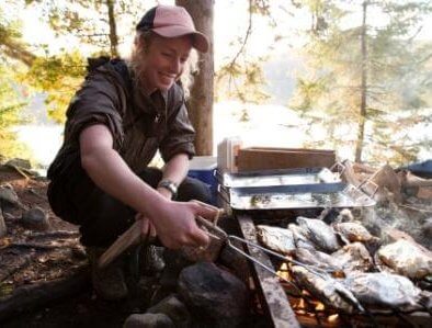 dinner cooked at a campsite on a fall log cabin adventure