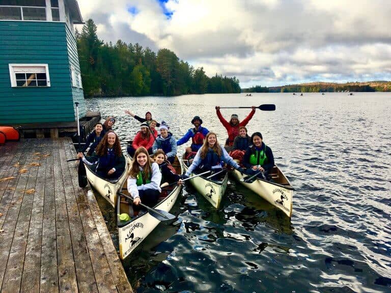 Students in canoes on a Duke of Edinburgh school trip in Algonquin