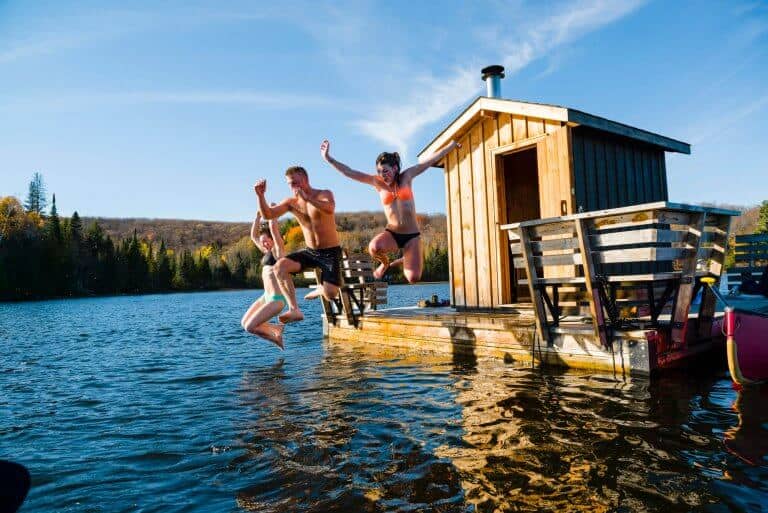 Enjoy a Floating sauna at the Cottage Adventure Resort with Voyageur Quest