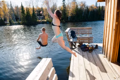 Jumping from the floating sauna