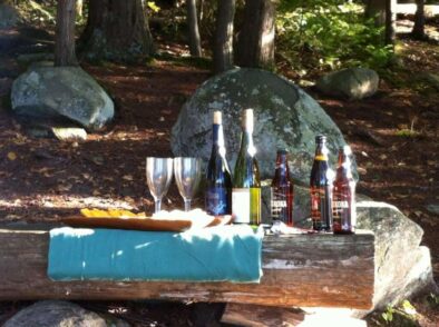 Wine and cheese at a bonfire at Algonquin Park