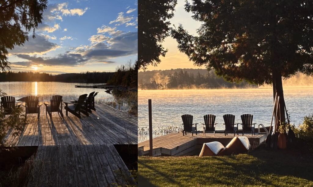 log cabin sundeck and Manitou waterfront