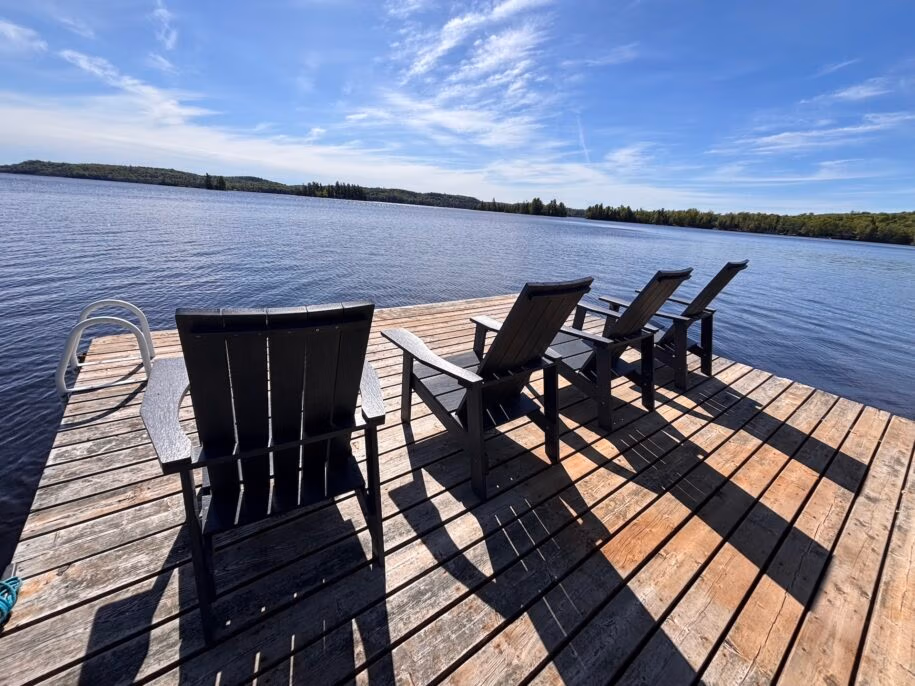 Nippissing Cottage Dock with Muskoka chairs