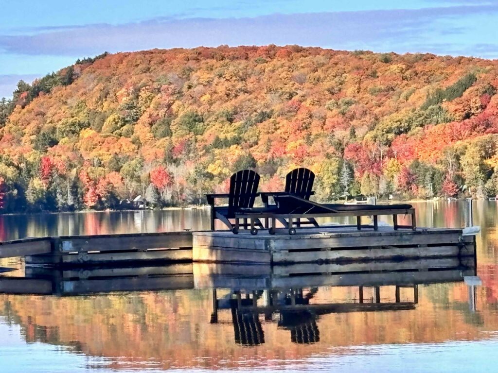 Island Retreat Dock looking at the Fall Colours